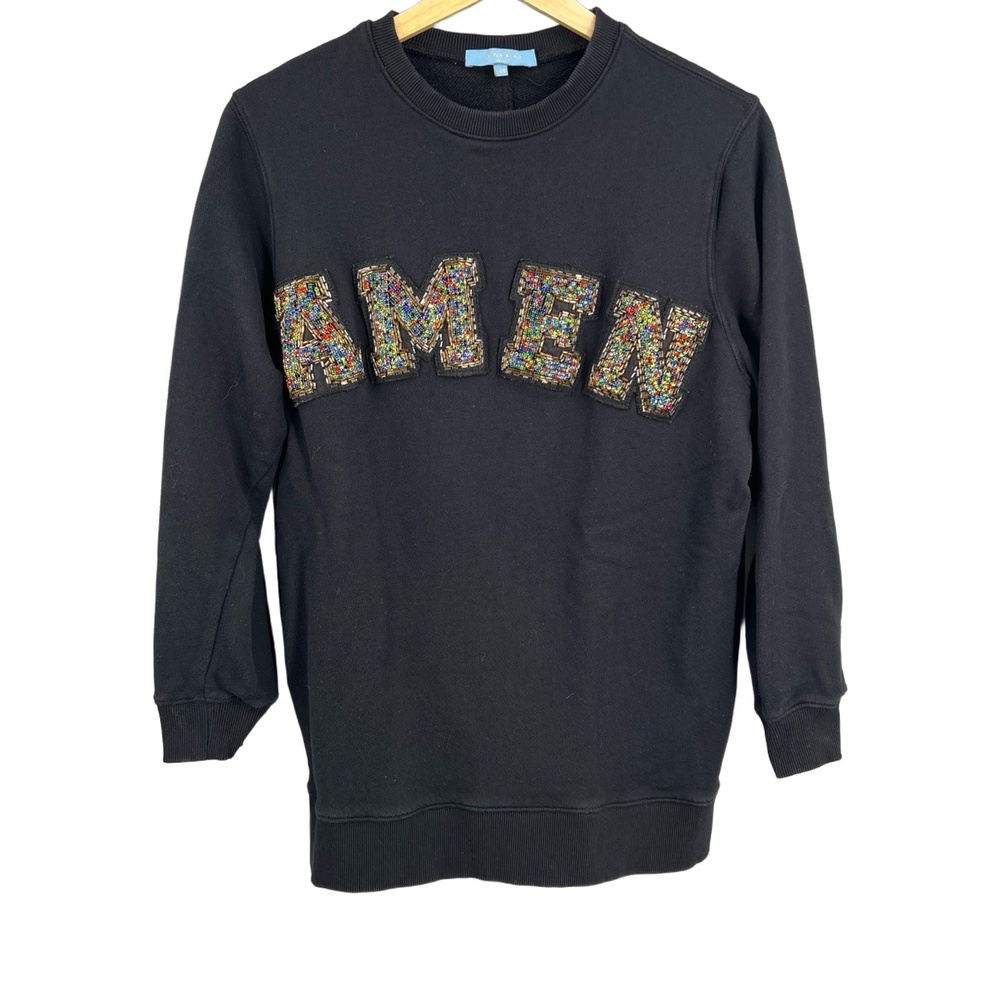 AMEN Embellished Pullover Sweatshirt Black Beaded Crewneck Size 38 (US Small)